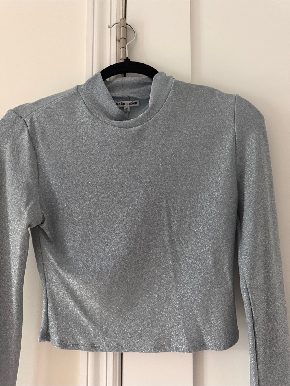 Reformation Silver Metallic Long-Sleeve Crop Top